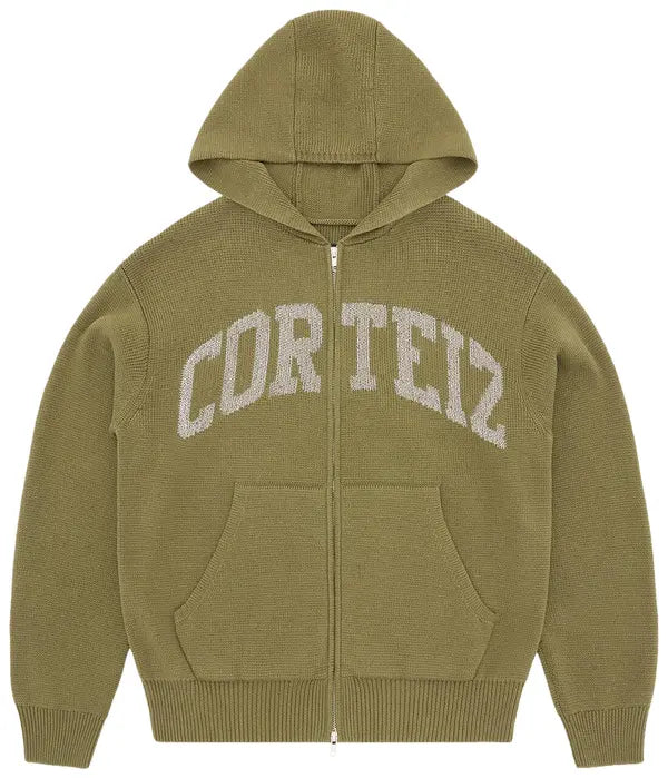 Corteiz 3m College Knit Zip Hoodie 'Olive'