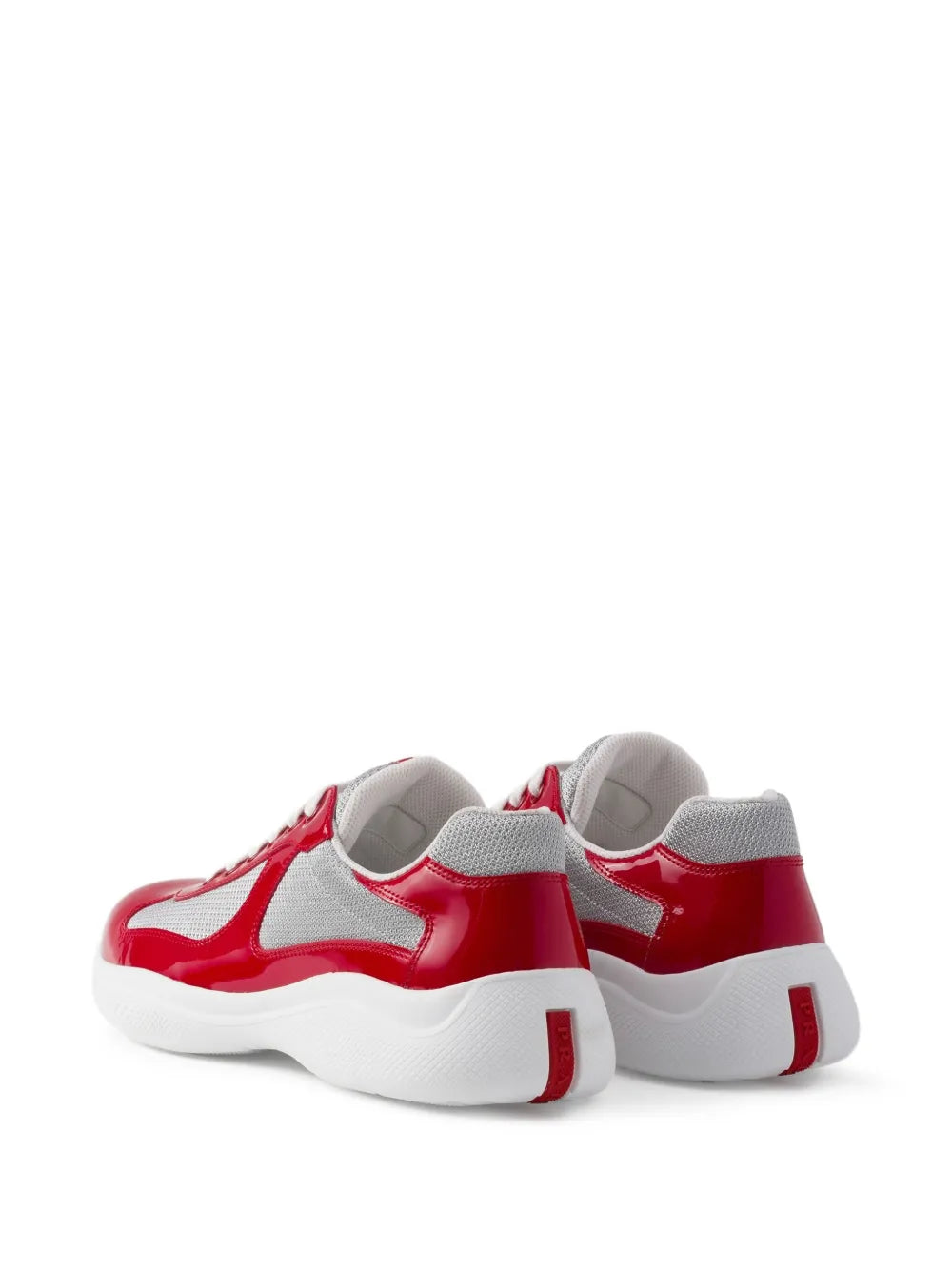 Prada Americas Cup Red Patent Leather And Silver Sneaker