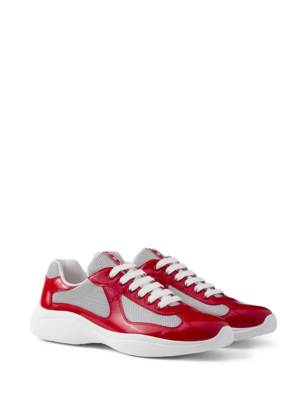 Prada Americas Cup Red Patent Leather And Silver Sneaker
