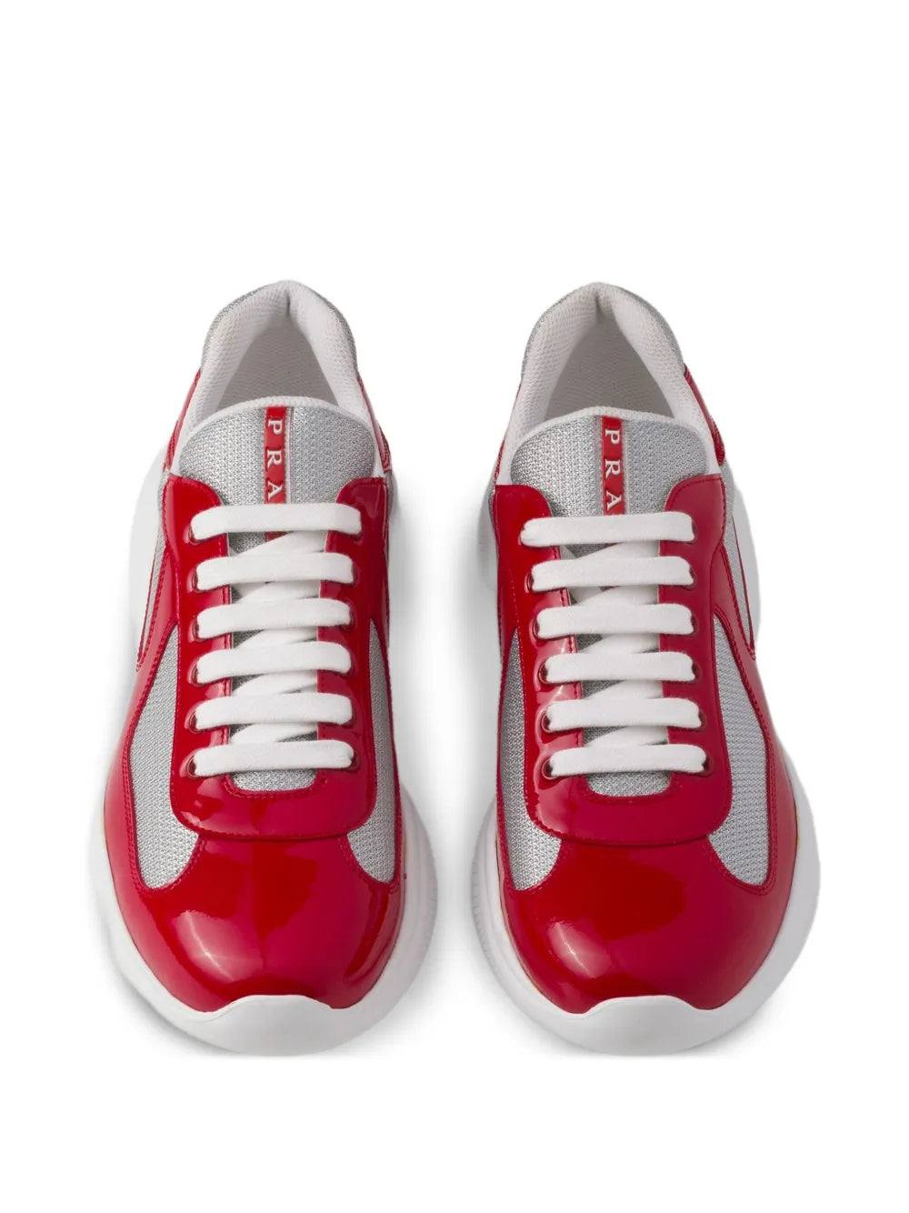 Prada Americas Cup Red Patent Leather And Silver Sneaker