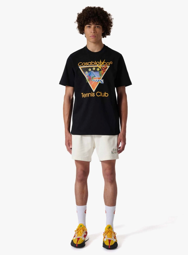 CASABLANCA TENNIS CLUB ICON PRINTED ORGANIC COTTON BLACK T SHIRT