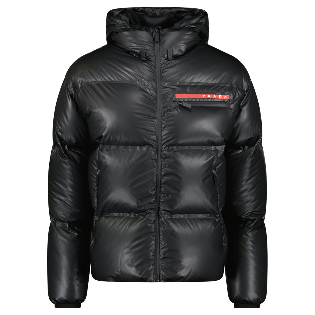 PRADA HOODED PUFFER JACKET - BLACK