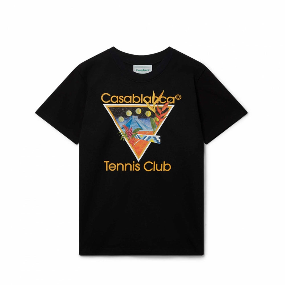 CASABLANCA TENNIS CLUB ICON PRINTED ORGANIC COTTON BLACK T SHIRT
