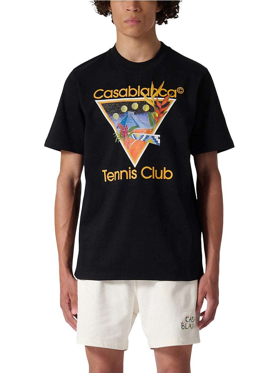 CASABLANCA TENNIS CLUB ICON PRINTED ORGANIC COTTON BLACK T SHIRT
