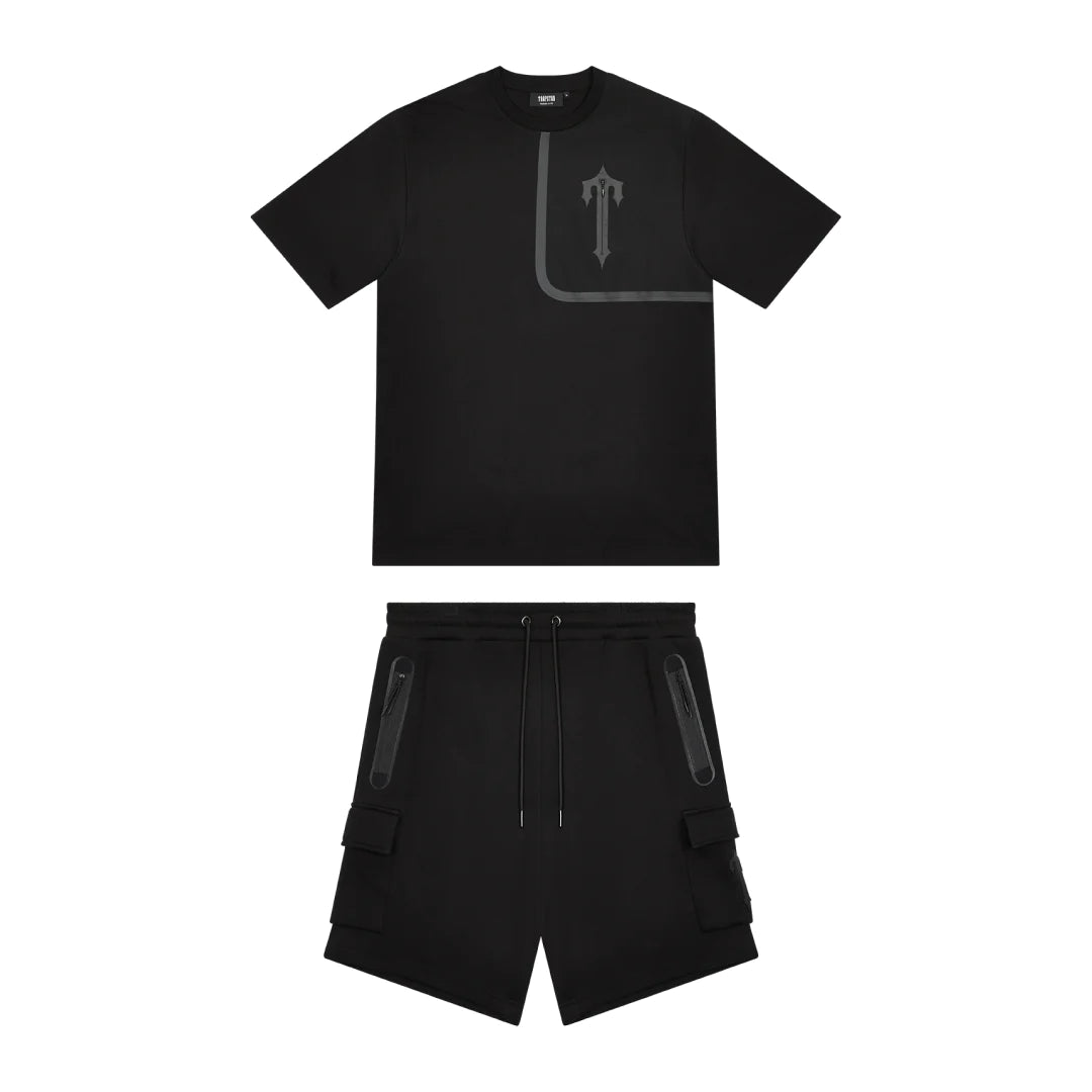 TRAPSTAR IRONGATE T TECH ZIP SHORTS SET (BLACK)