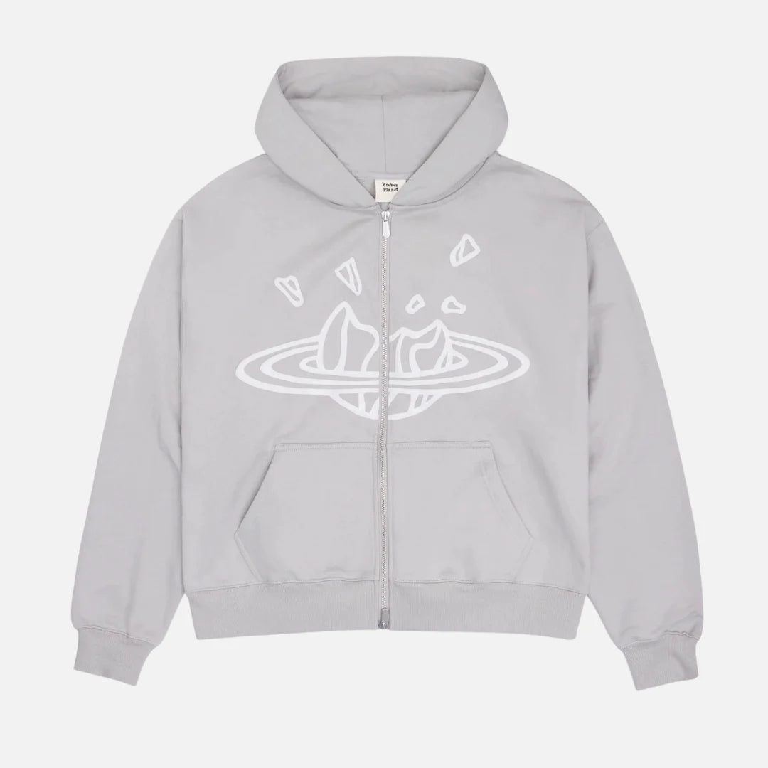 BROKEN PLANET BASIC ZIP UP HOODIE - STONE GREY