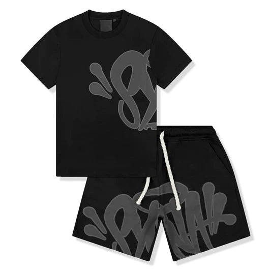SYNAWORLD SYNA T-SHIRT & SHORTS LOGO SET - BLACK/GREY