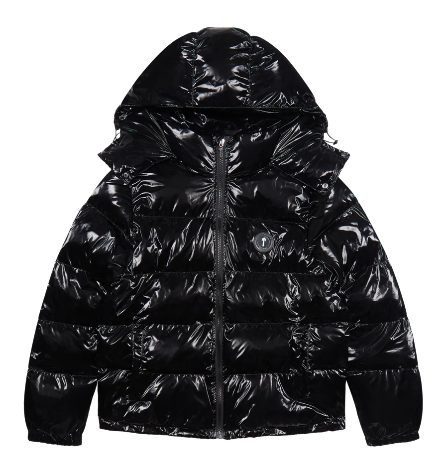 TRAPSTAR IRONGATE DETACHABLE HOODED PUFFER JACKET - SHINY BLACK