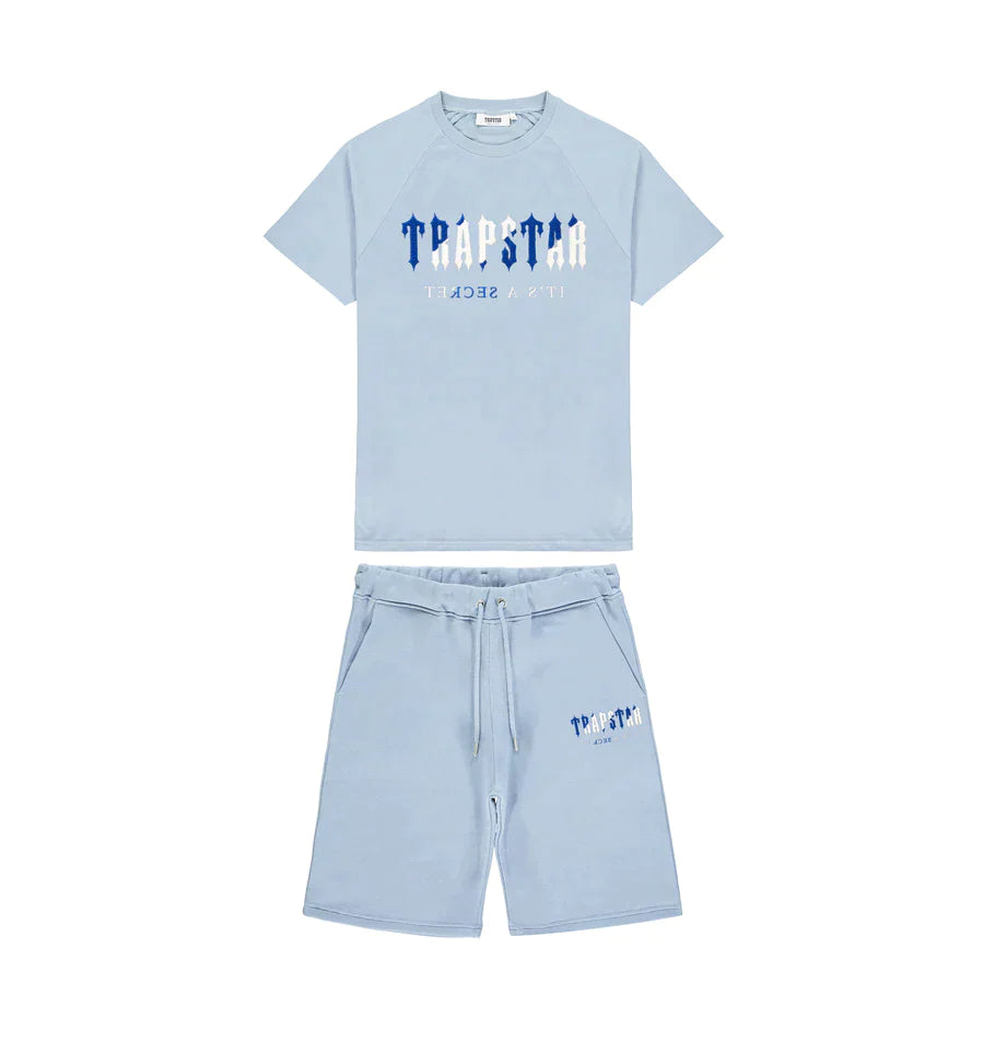 TRAPSTAR CHENILLE DECODED SHORT SET - CASHMERE BLUE / DAZZLING BLUE