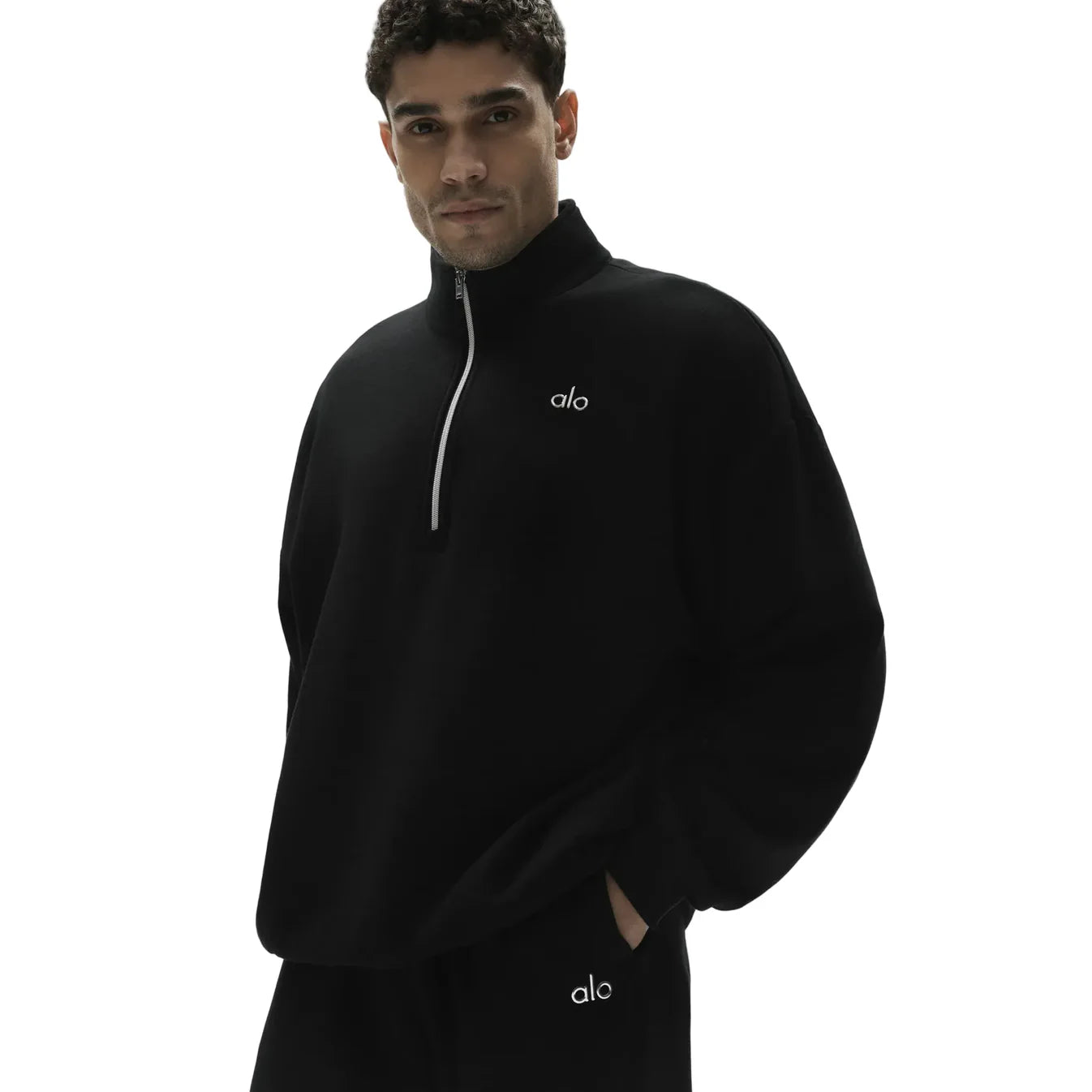 ALO YOGA ACCOLADE 1/4 ZIP BLACK SWEATSHIRT