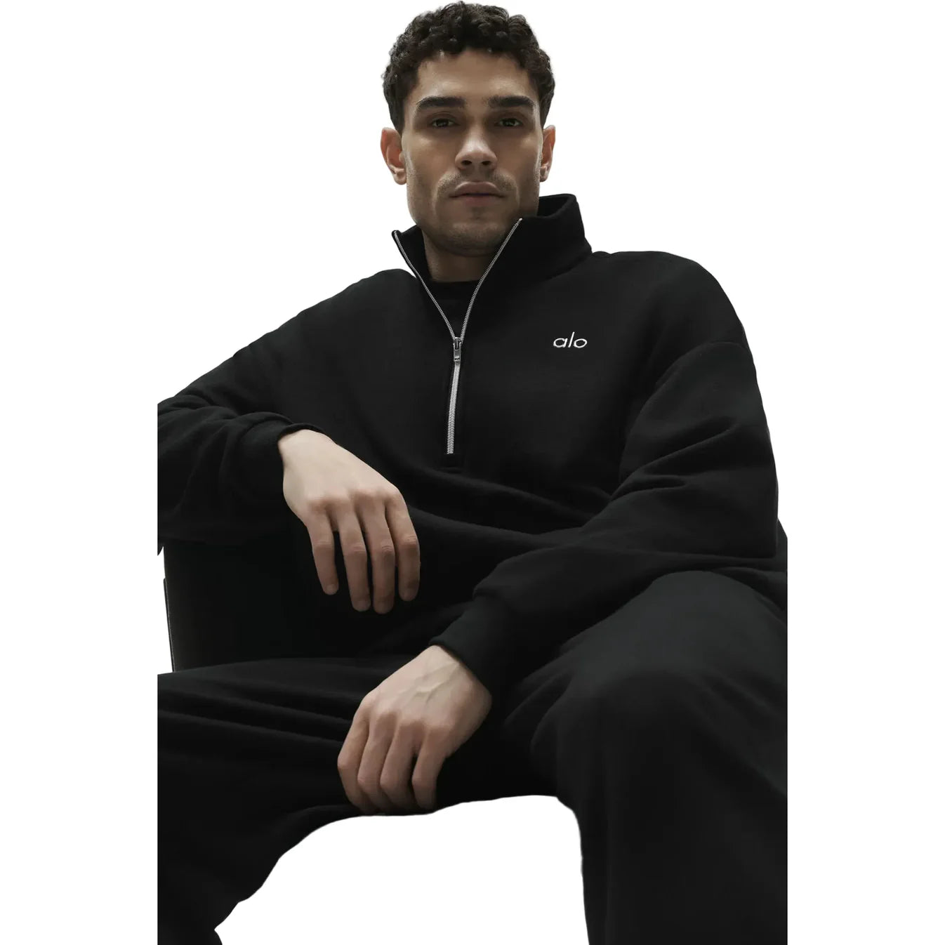 ALO YOGA ACCOLADE 1/4 ZIP BLACK SWEATSHIRT