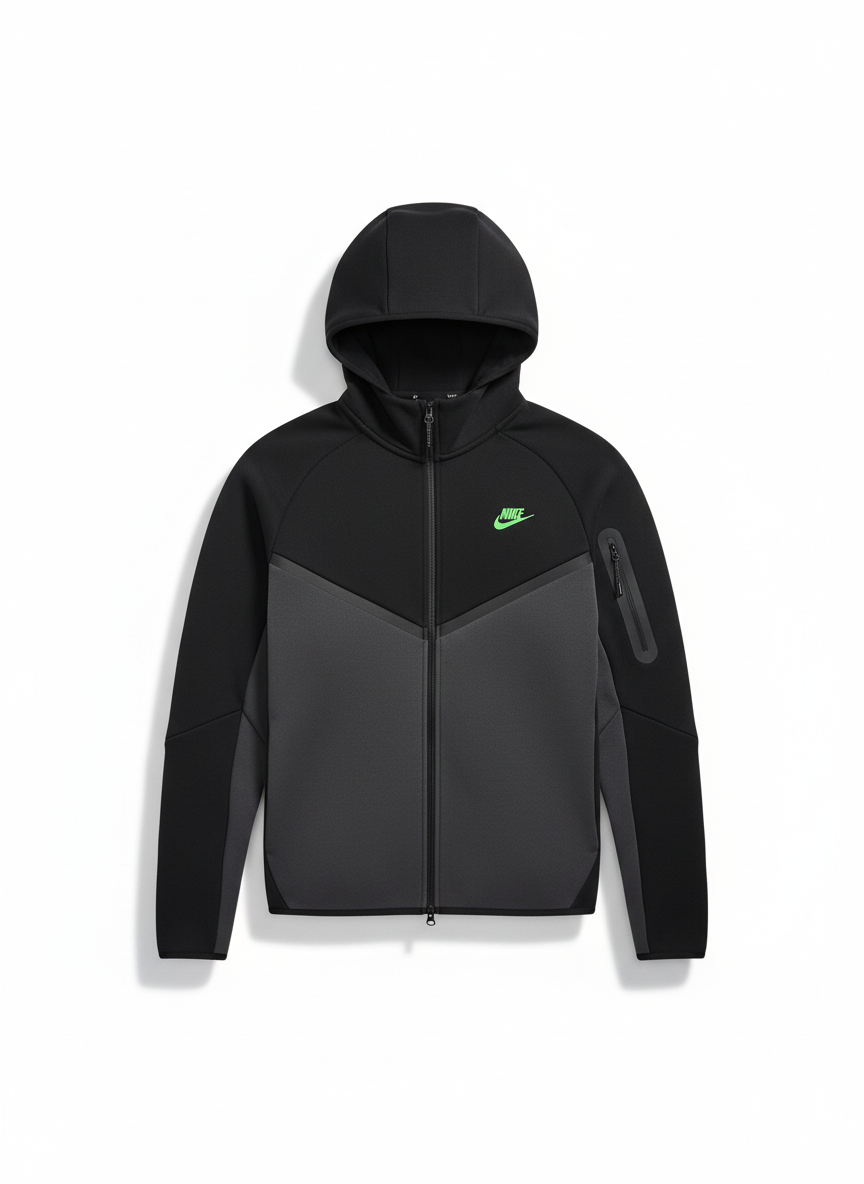 Nike Tech Fleece Full-Zip Hoodie Black/Anthracite/Green Strike 2025