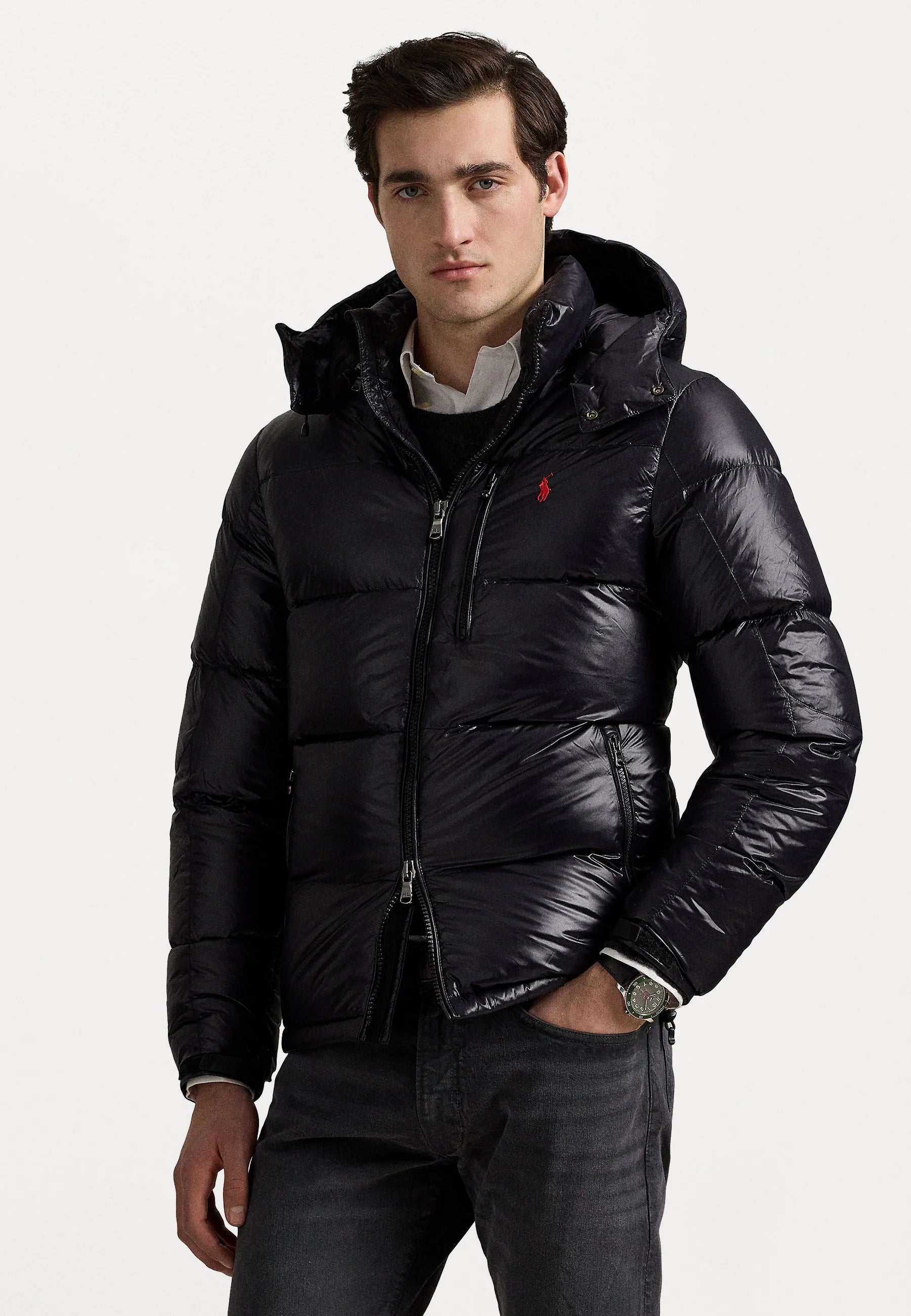 POLO RALPH LAUREN GORHAM GLOSSED DOWN JACKET - BLACK