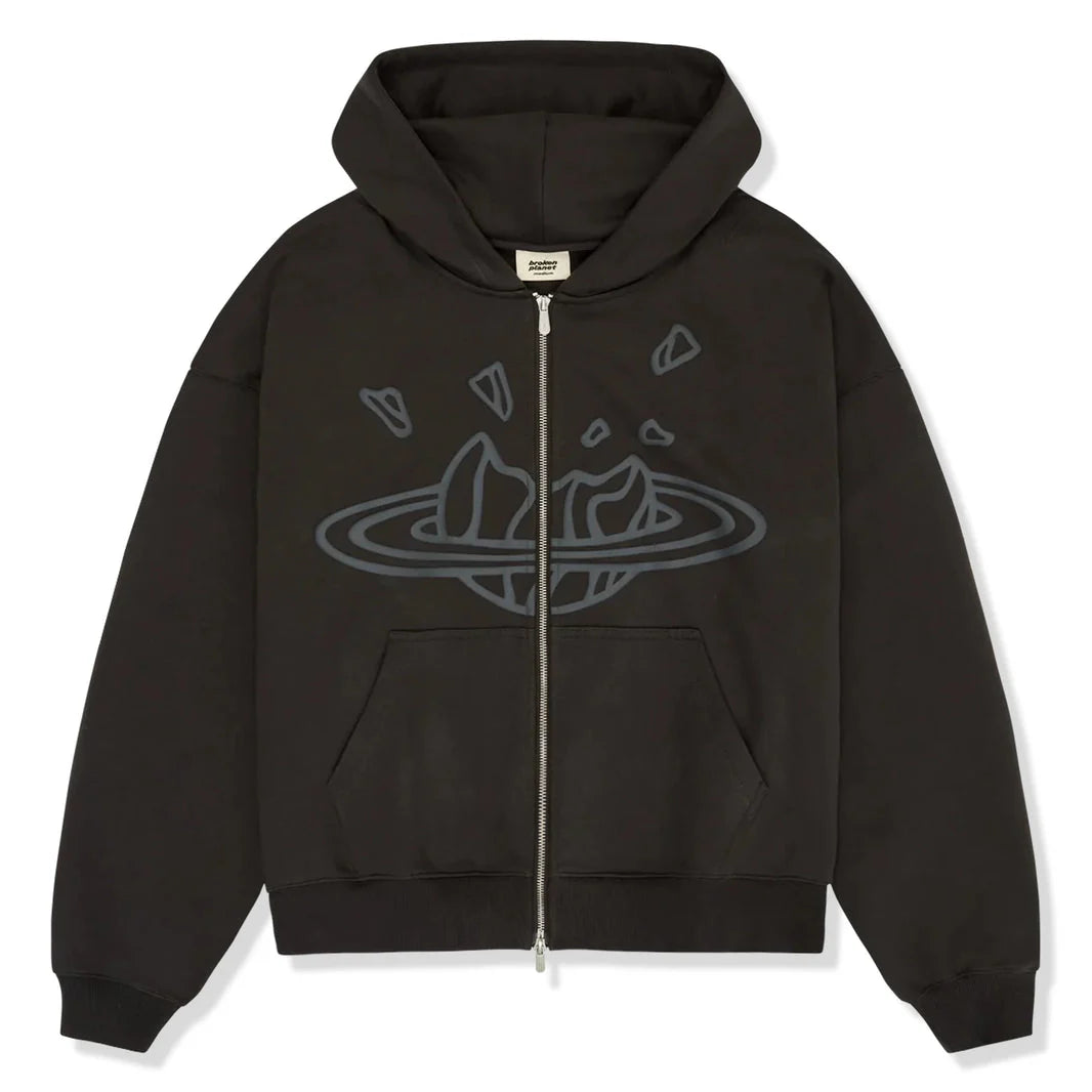Broken Planet Market Zip Up Hoodie 'Soot Black'