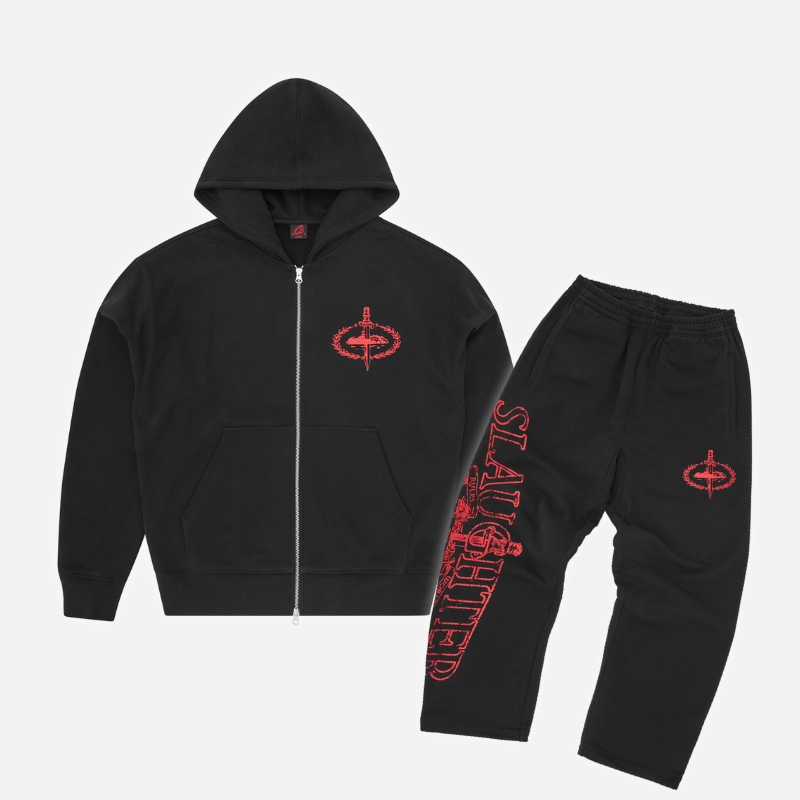 Corteiz x Slaughter Gang 21 Savage Zip Up Hoodie & Joggers set Corteiz x Slaughter Gang 21 Savage Zip Up Hoodie & Joggers set
