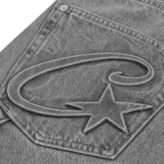 Corteiz Embossed C-star Denim Work Pant Grey