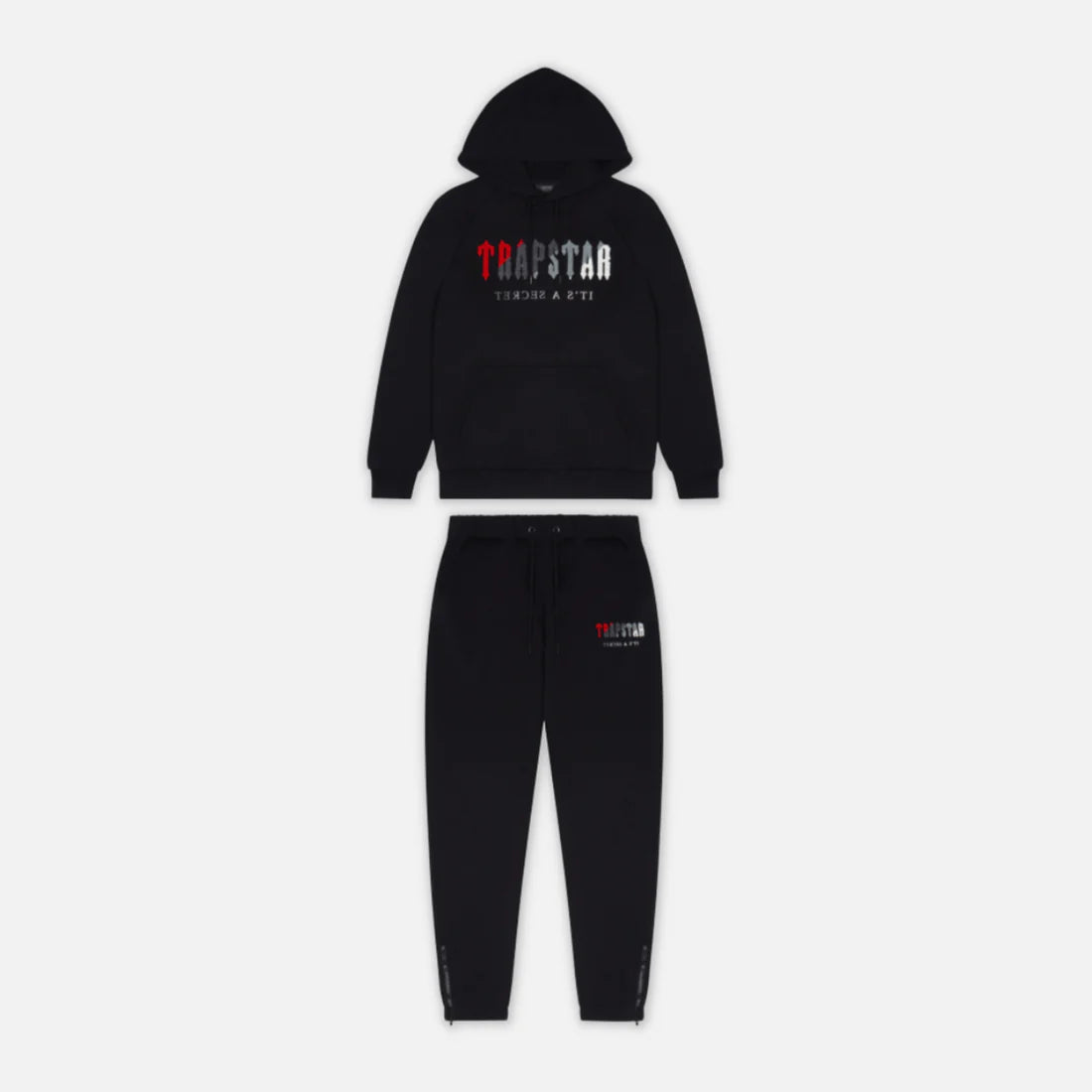 TRAPSTAR CHENILLE DECODED HOODED TRACKSUIT - BLACK / RED