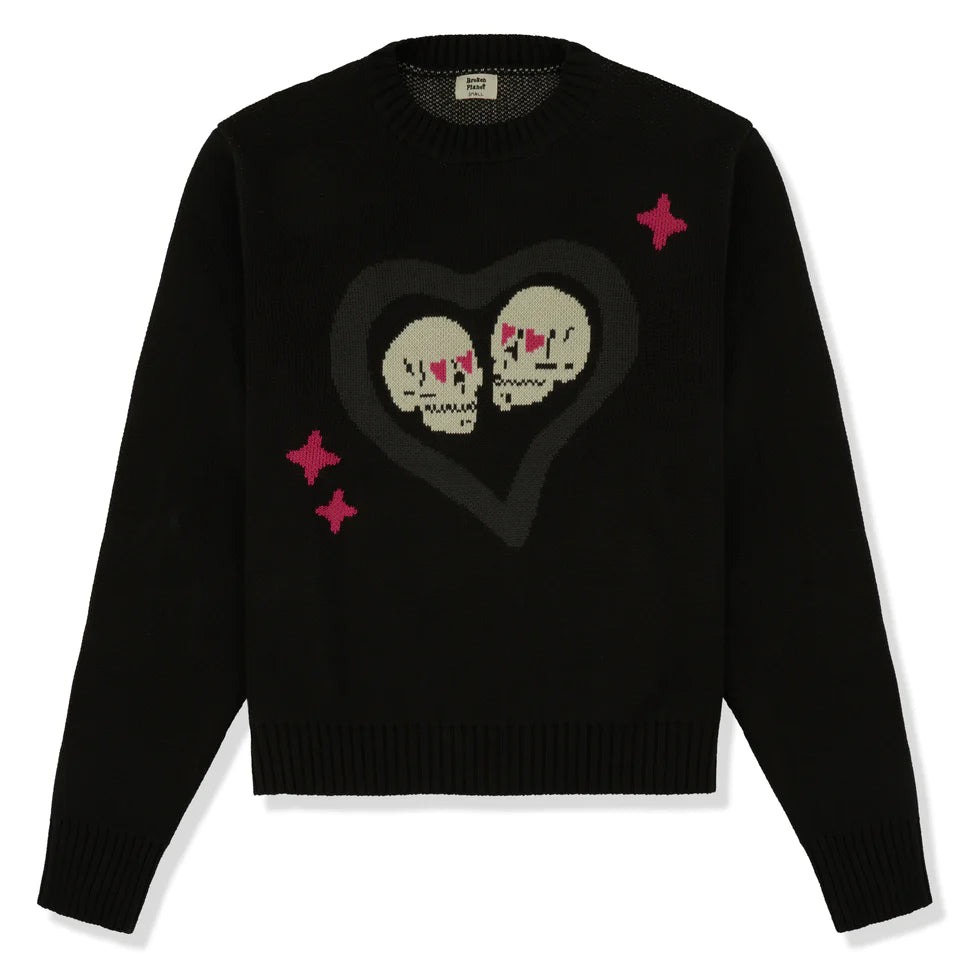 BROKEN PLANET HEARTS ARE MEANT TO BE BROKEN SOOT BLACK KNIT SWEATSHIRT