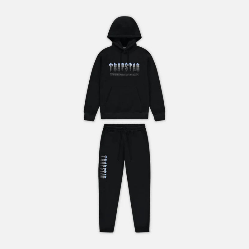 TRAPSTAR CHENILLE DECODED 2.0 HOODED TRACKSUIT BLACK ICE BLUE