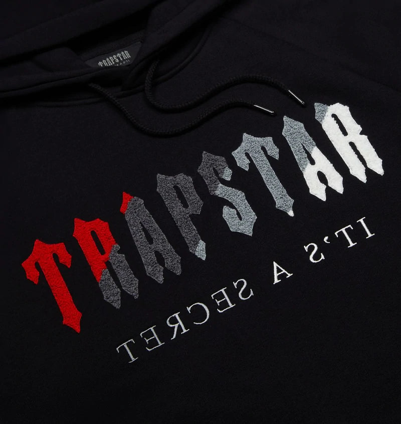 TRAPSTAR CHENILLE DECODED HOODED TRACKSUIT - BLACK / RED