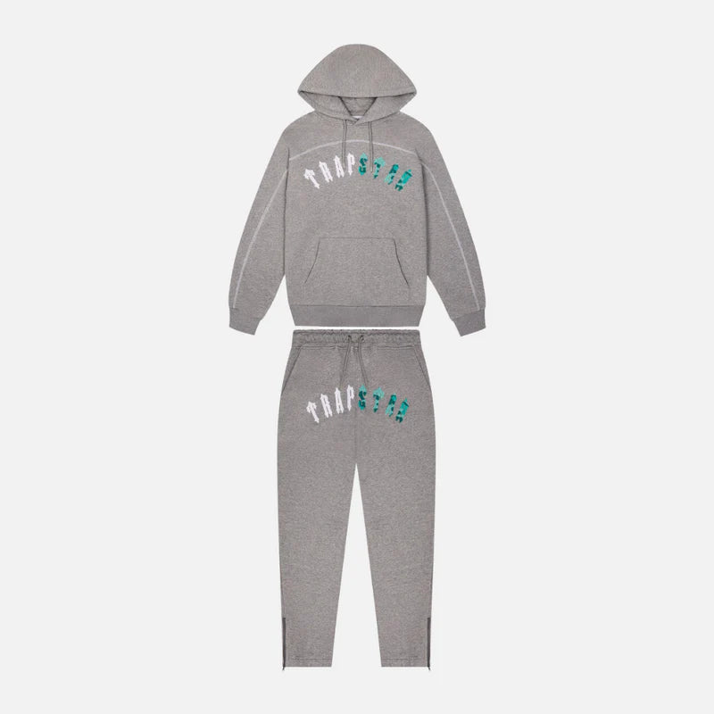 TRAPSTAR IRONGATE ARCH CHENILLE HOODED TRACKSUIT - GREY/SEA BLUE