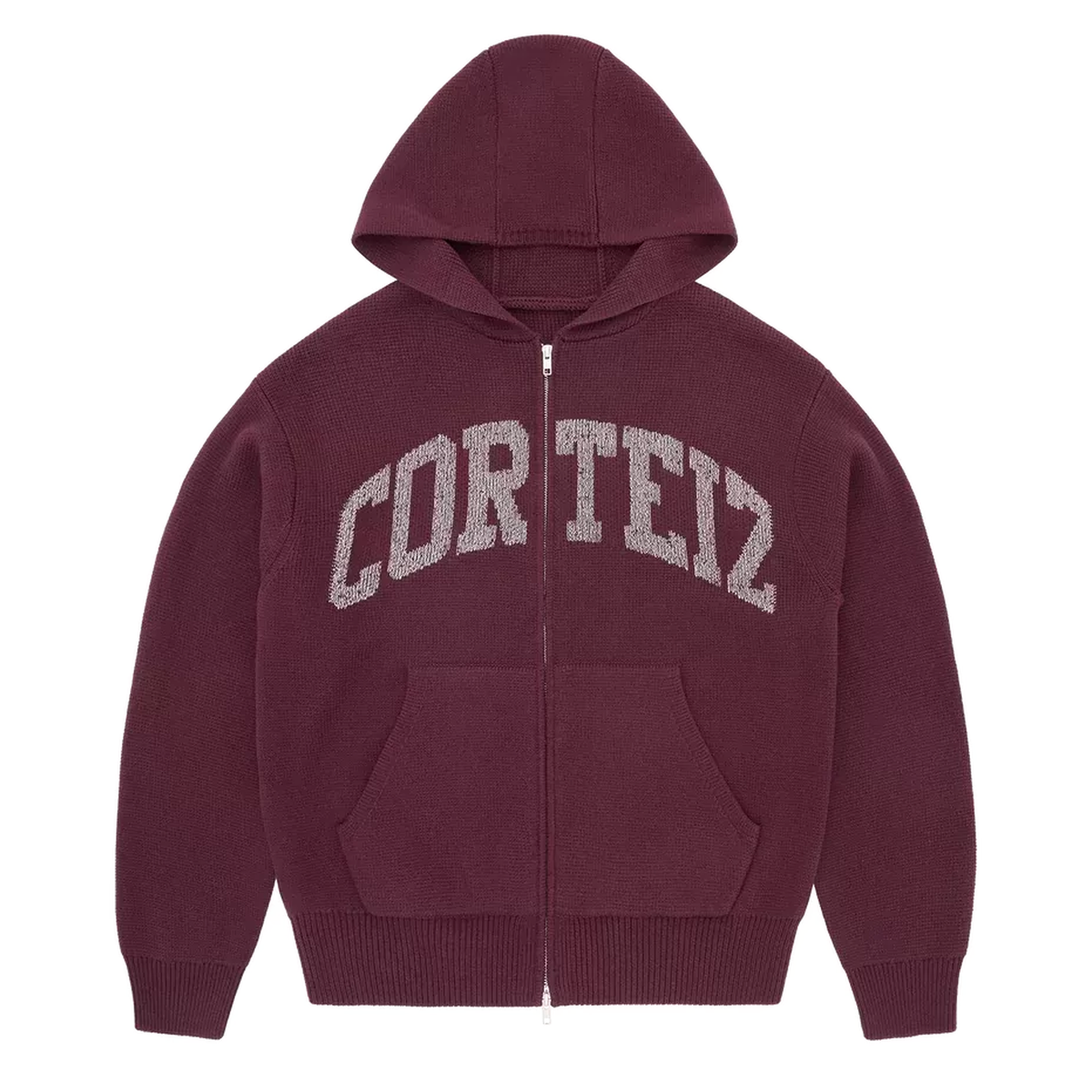 Corteiz 3M College Knit Zip Hoodie Wine