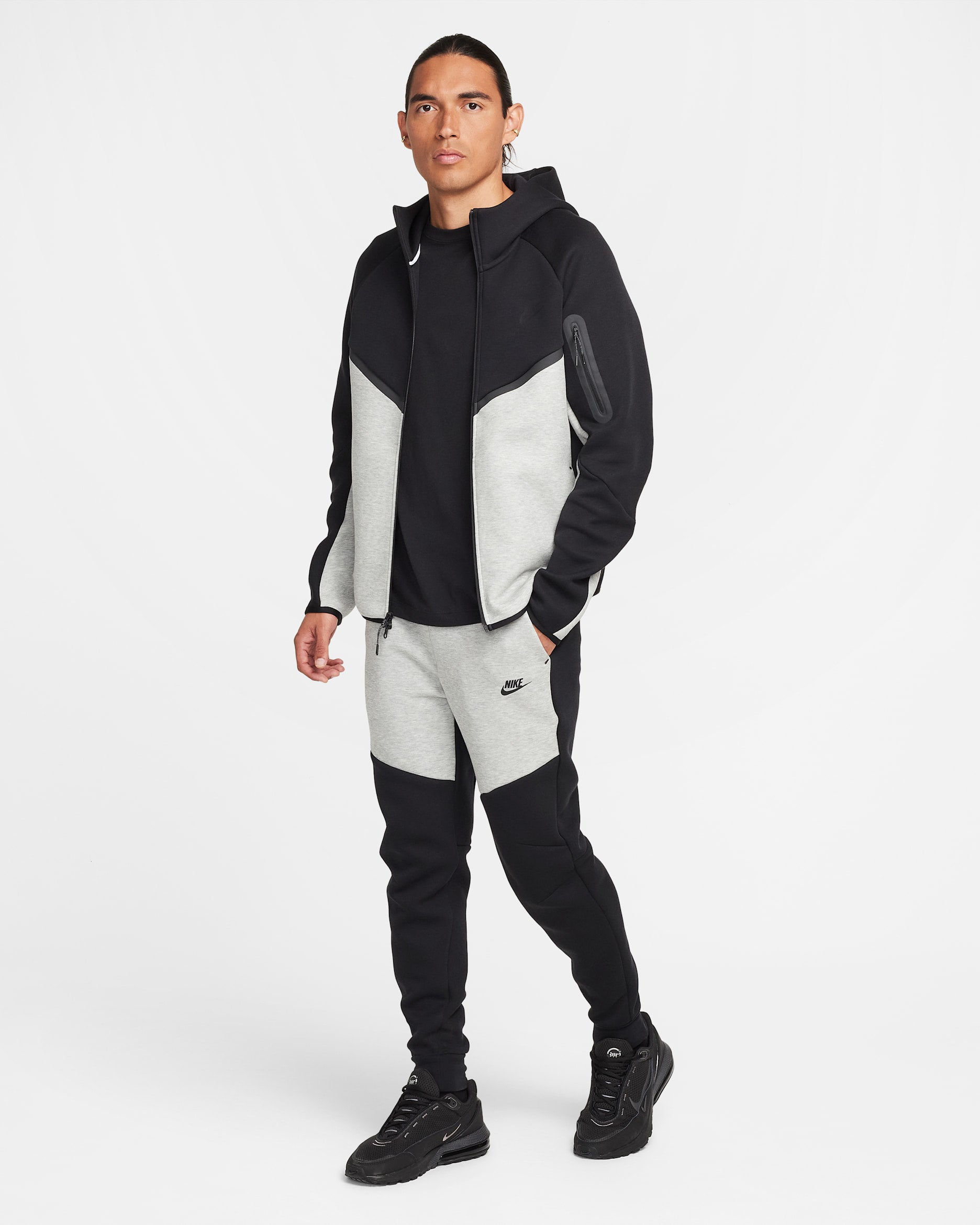 Nike Tech Fleece Full Zip Hoodie & Joggers Set Grey/Black 2025