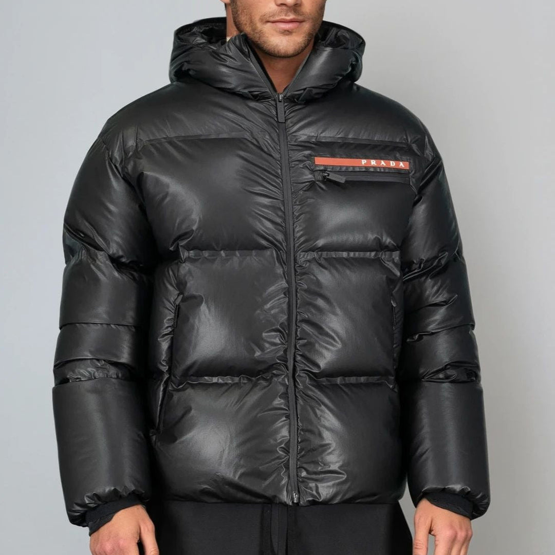 PRADA HOODED PUFFER JACKET - BLACK