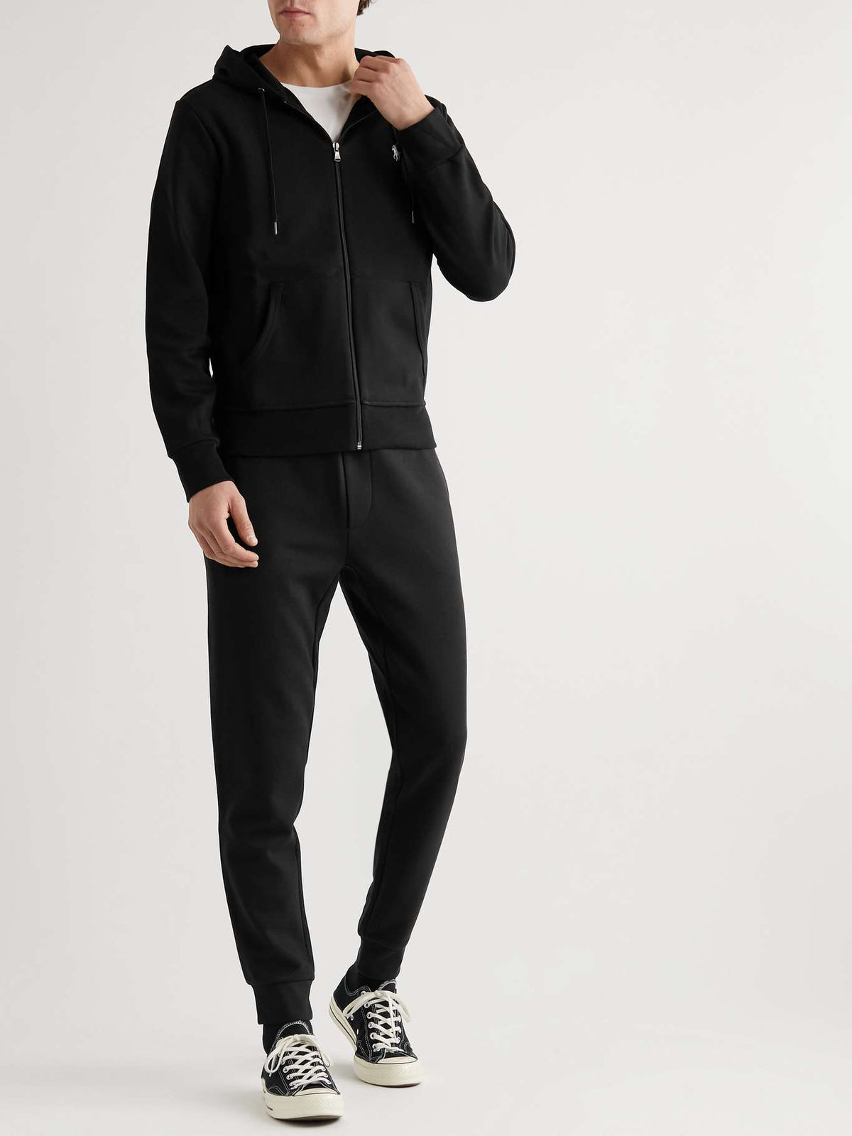 POLO RALPH LAUREN DOUBLE-KNIT TECH FULL-ZIP HOODIE - BLACK