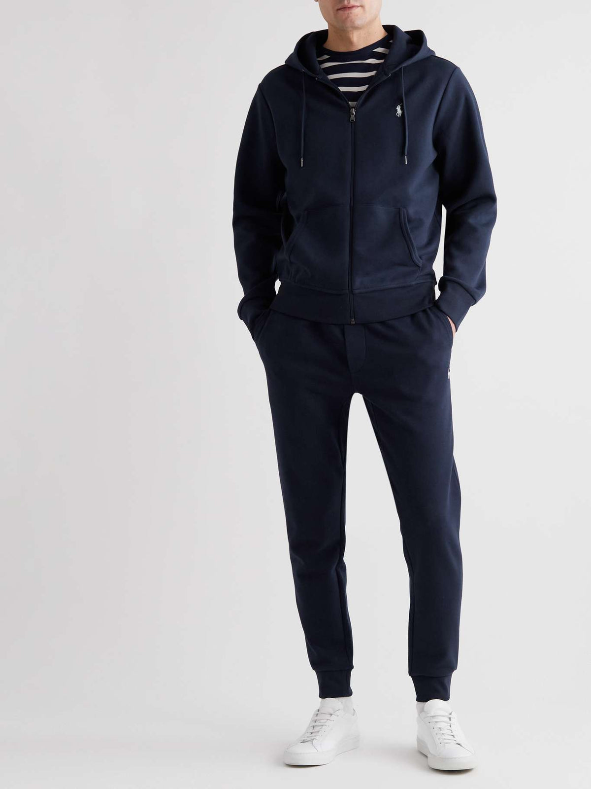 POLO RALPH LAUREN DOUBLE-KNIT TECH FULL-ZIP HOODIE - NAVY