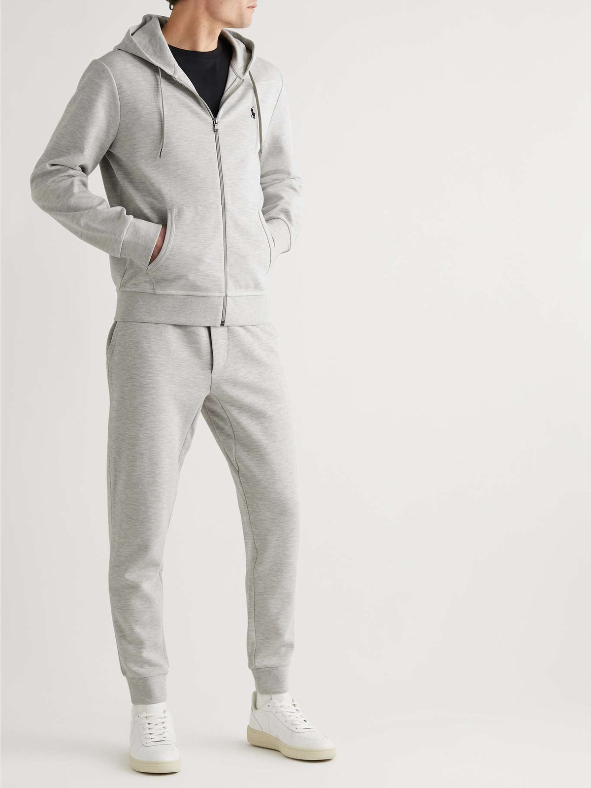 POLO RALPH LAUREN DOUBLE-KNIT TECH FULL-ZIP HOODIE - LIGHT GREY
