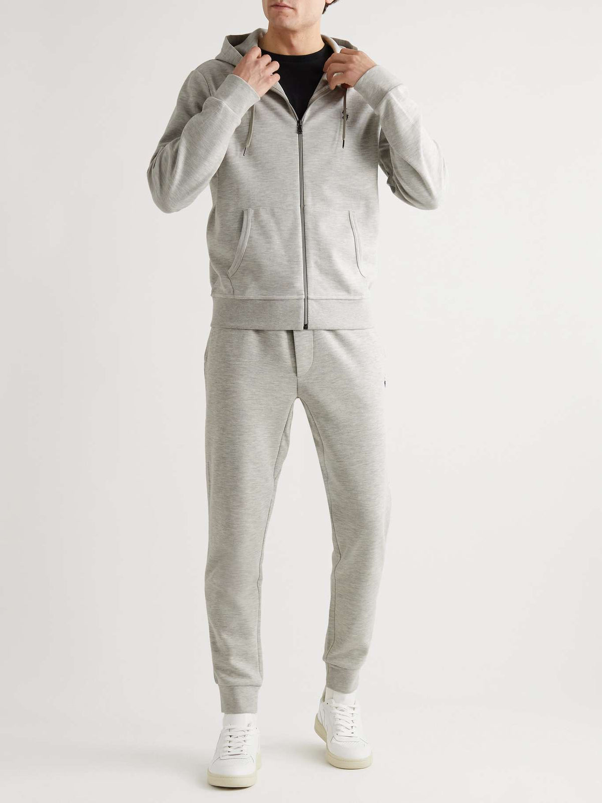 POLO RALPH LAUREN CUFFED LOGO TECH JOGGING BOTTOMS - LIGHT GREY
