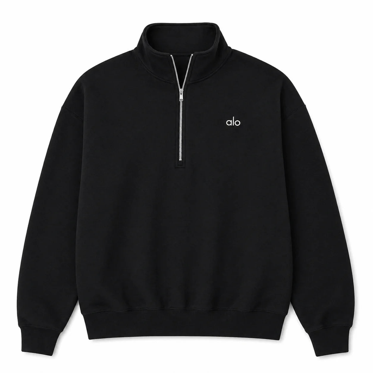 ALO YOGA ACCOLADE 1/4 ZIP BLACK SWEATSHIRT