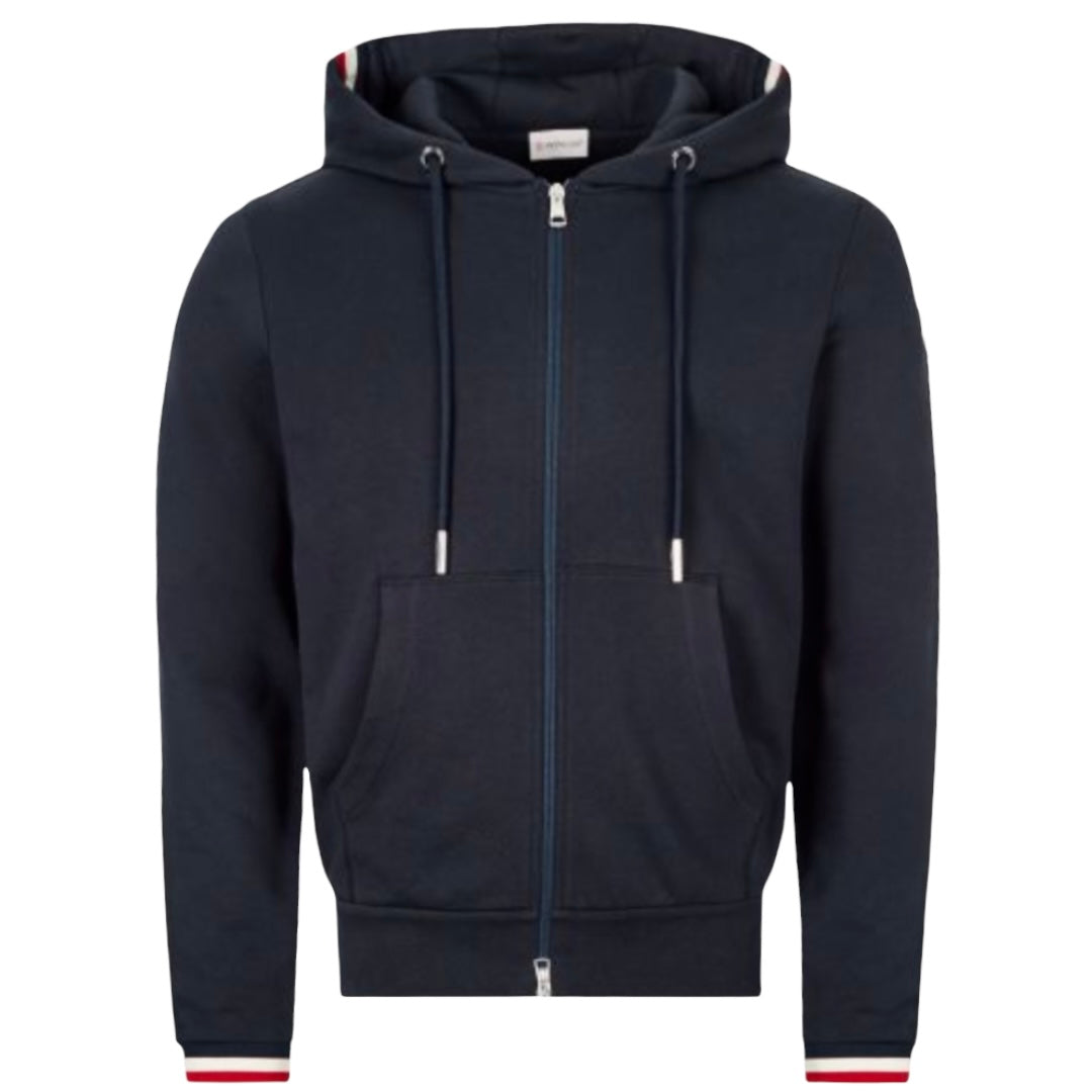 MONCLER LOGO ZIP HOODIE - NAVY