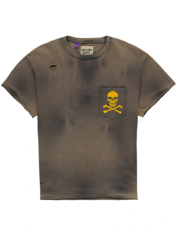 GALLERY DEPT. SKULL PRINT DISTRESSED T-SHIRT