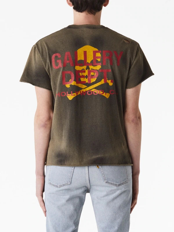 GALLERY DEPT. SKULL PRINT DISTRESSED T-SHIRT