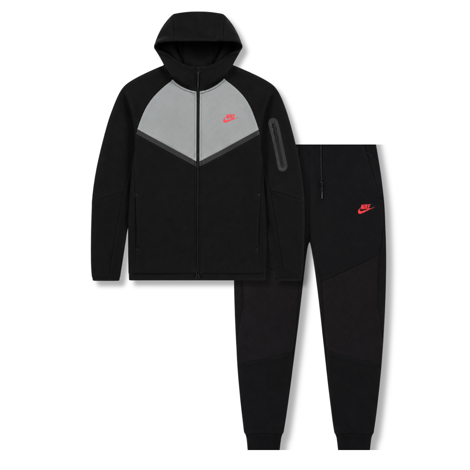 Nike Tech Fleece Full Zip Hoodie & Joggers Set Black/Bright Crimson 2025