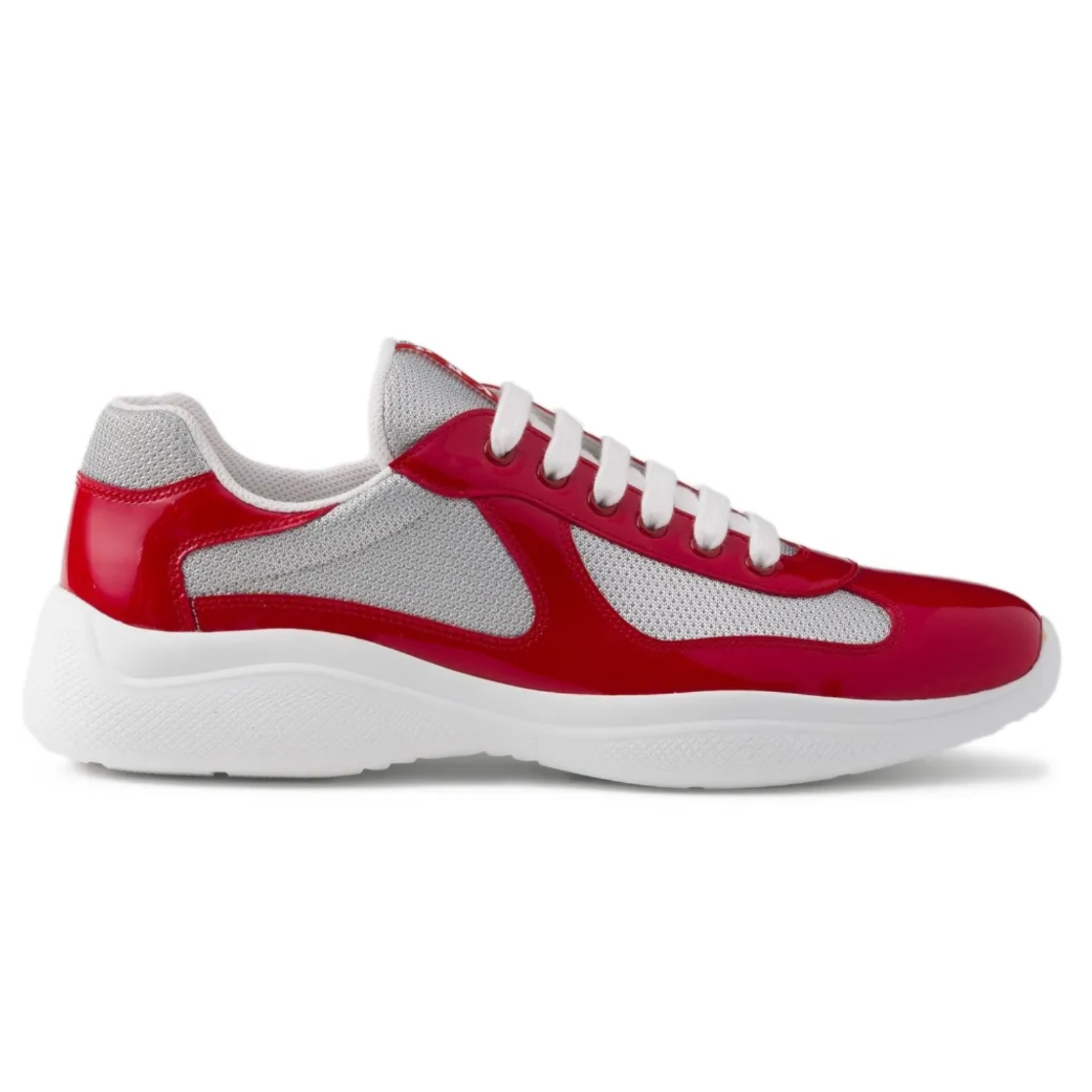 Prada Americas Cup Red Patent Leather And Silver Sneaker