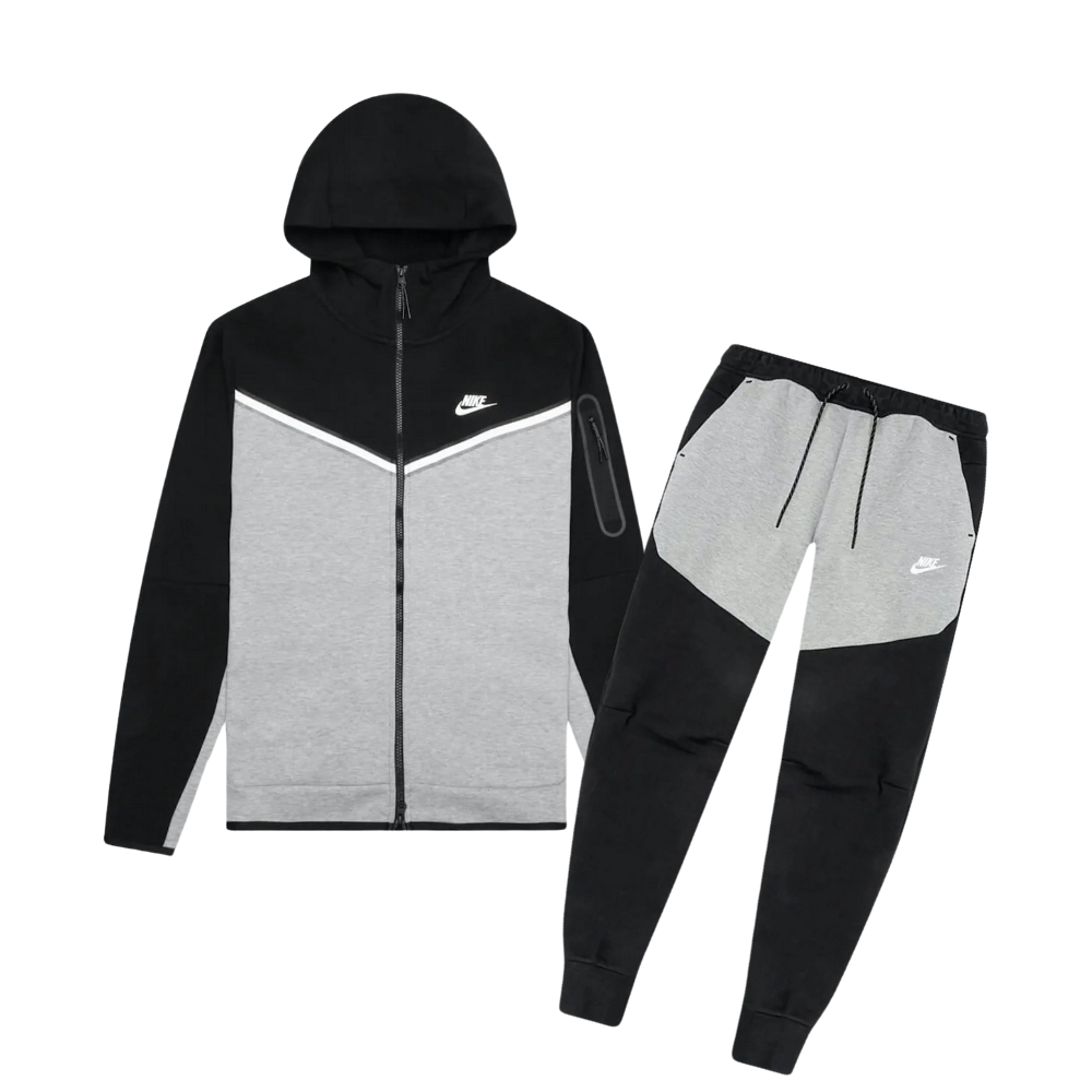 NIKE TECH FLEECE TRACKSUIT - BLACK, GREY & WHITE