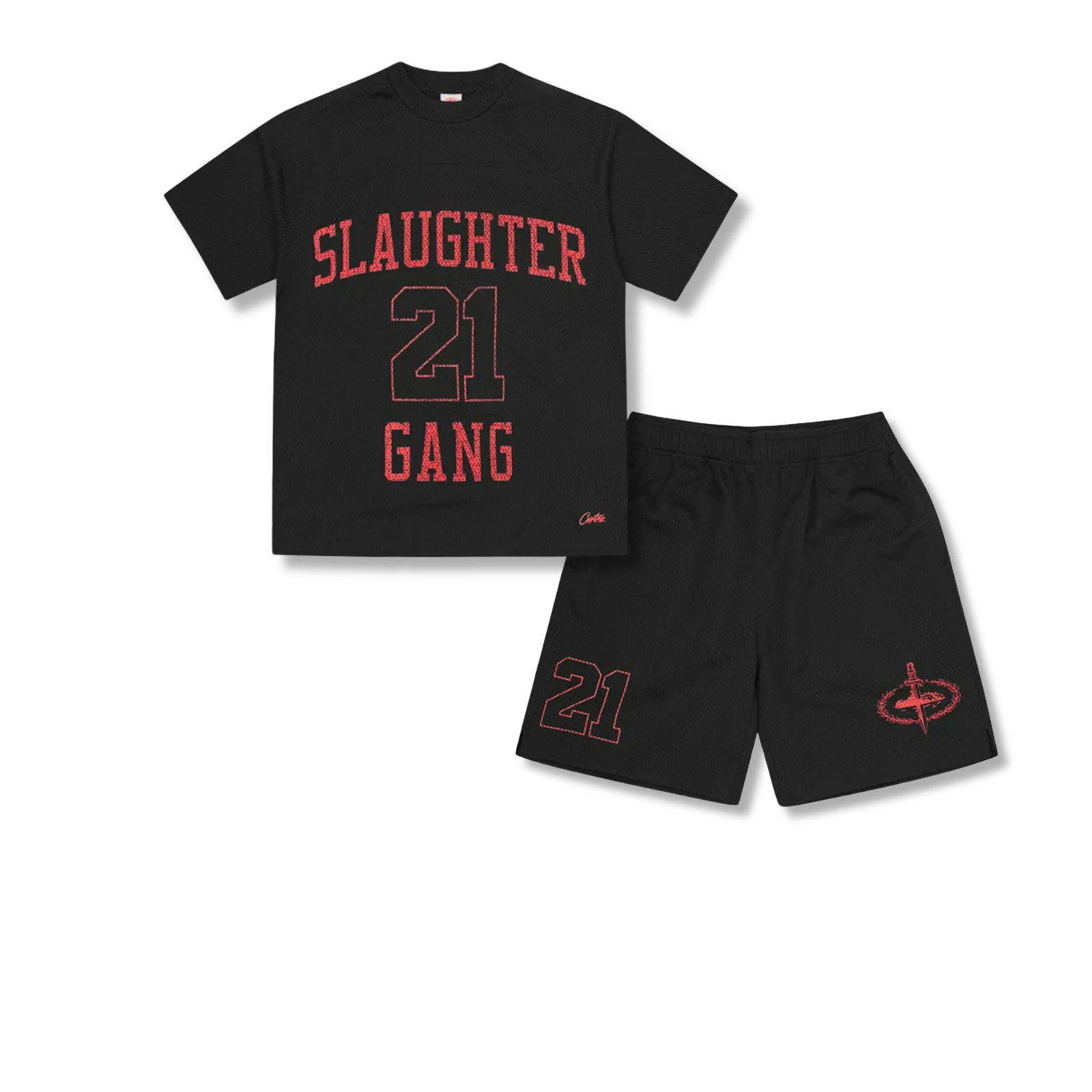 Corteiz x Slaughter Gang 21 Savage Mesh Shorts Set Black