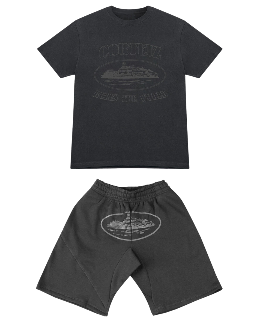 Corteiz OG Alcatraz T-Shirt & Short Set Black/Black