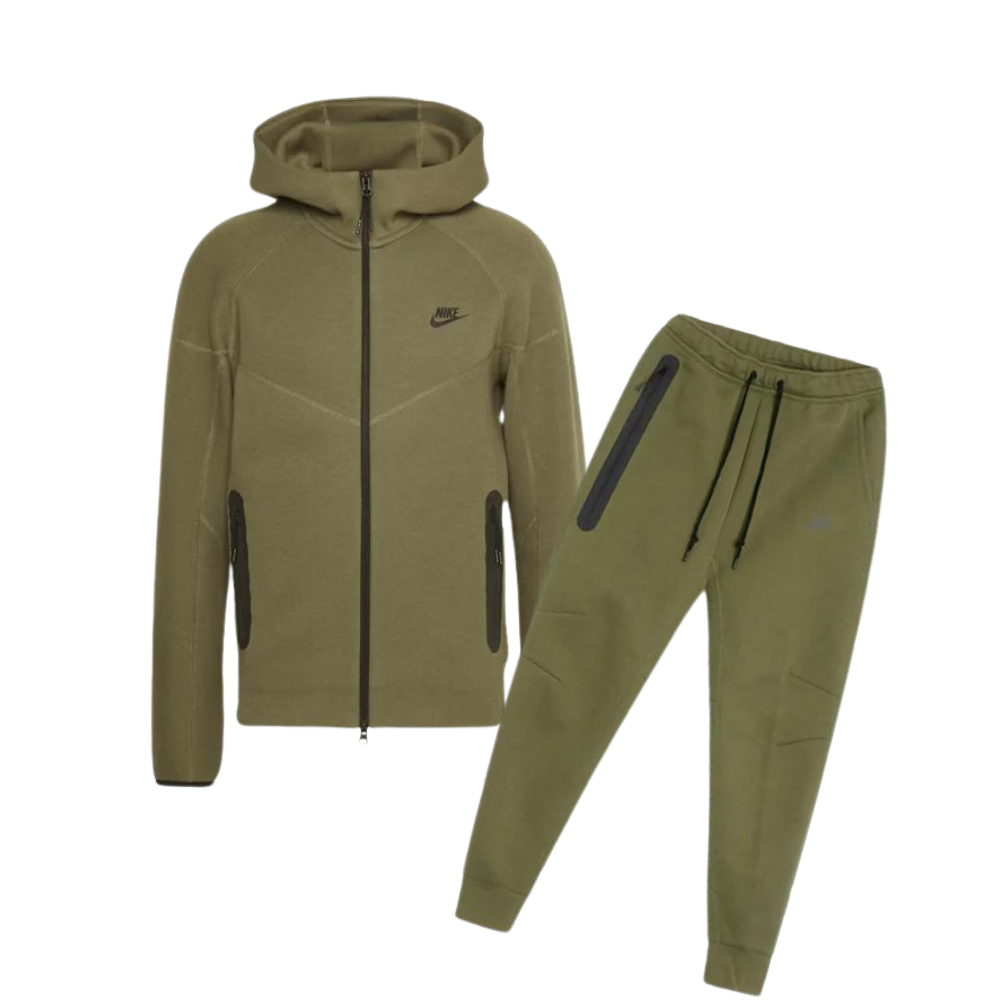 Nike Tech Fleece Full Zip Hoodie & Joggers Set Medium Olive/Black