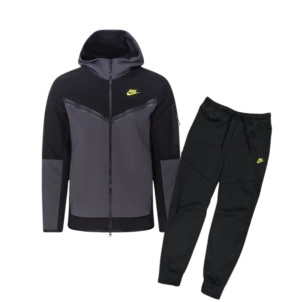 NIKE TECH FLEECE TRACKSUIT - BLACK / ANTHRACITE / VOLT (NEW SEASON)