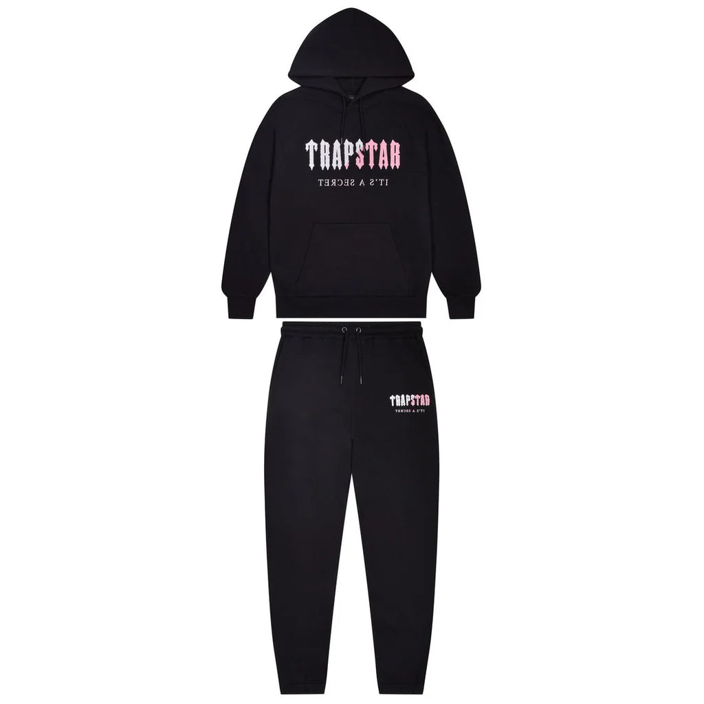 Trapstar Decoded Chenille Hooded Tracksuit - Black/Pink