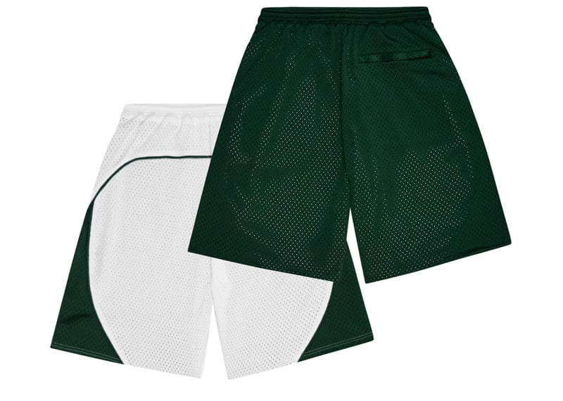 BROKEN PLANET MARKET REVERSIBLE MESH SHORTS SNOW WHITE/FOREST GREEN