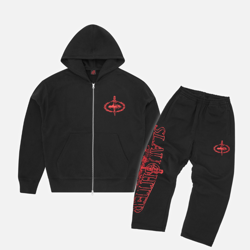 Corteiz x Slaughter Gang 21 Savage Zip Up Hoodie & Joggers set