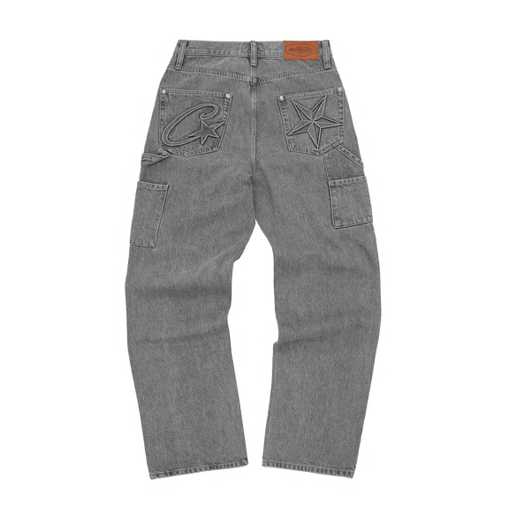 Corteiz Embossed C-star Denim Work Pant Grey
