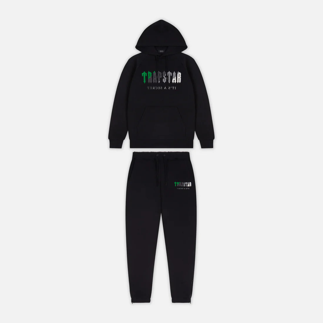 TRAPSTAR CHENILLE DECODED HOODED TRACKSUIT - BLACK / GREEN