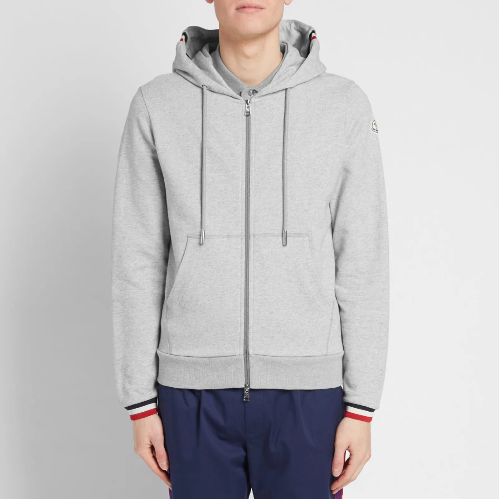 MONCLER LOGO ZIP HOODY - GREY