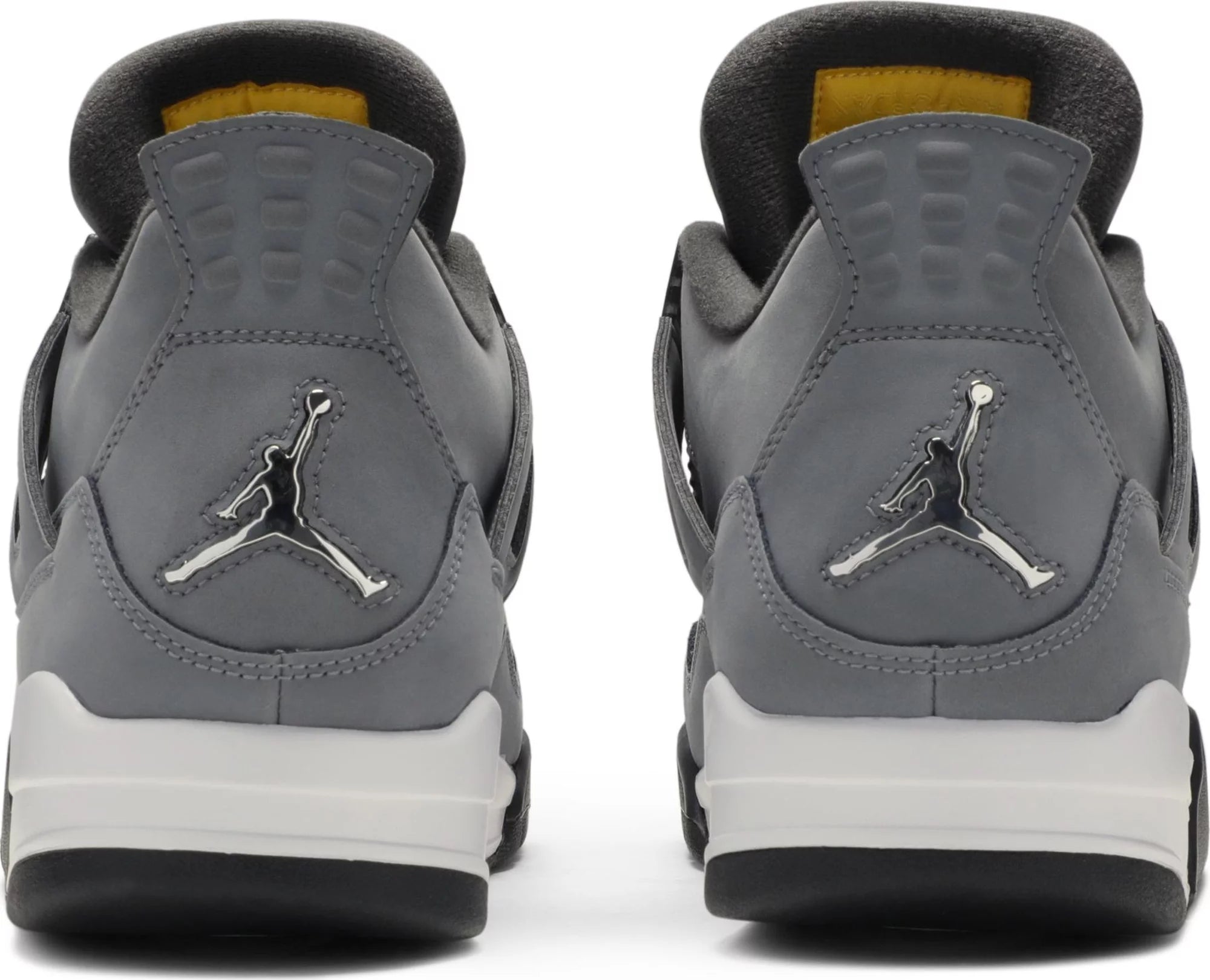 Bottom view of the Air Jordan 4 Retro 'Cool Grey' 2019 sneaker displaying the unique traction pattern and cushioning technology.